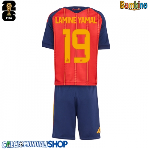 Maglie da calcio Spagna Lamine Yamal #19 Prima Maglia Bambino Mondiali 2026  Manica Corta + Pantaloni corti)